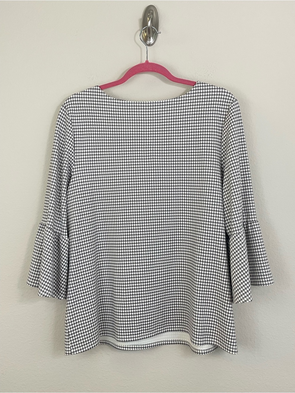 Jude Connally Dixie Houndstooth Print 3/4 Bell Sleeves Top Taupe Cream Size L - Picture 5 of 8